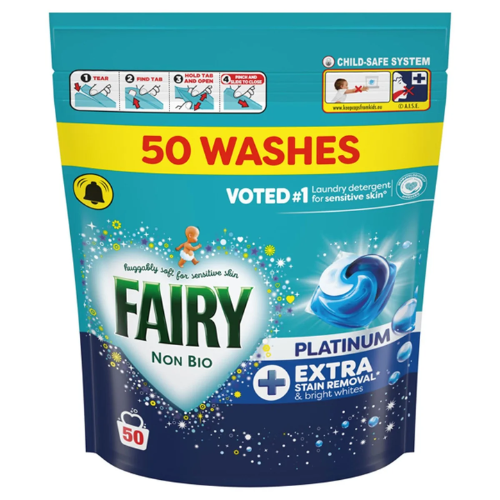 Fairy Non Bio Platinum Washing Pods Extra Stain Removal 50 Washes